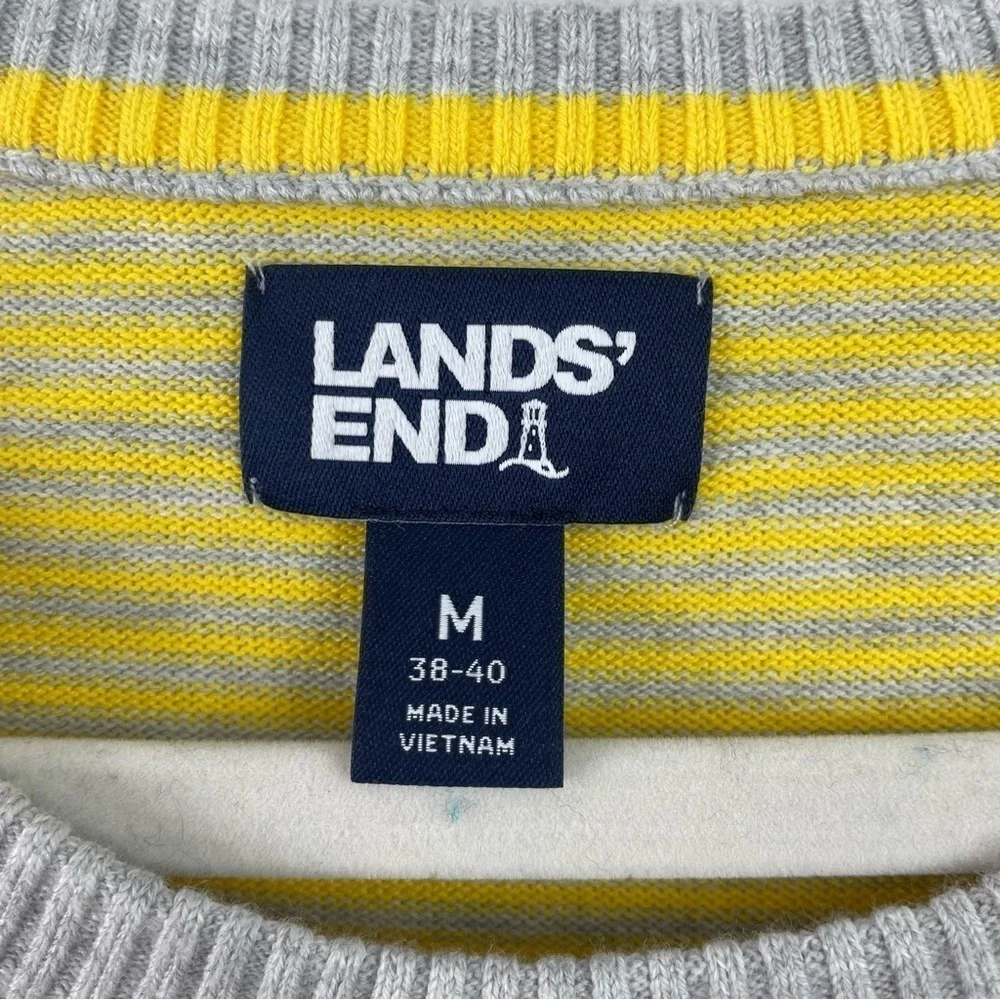 Lands' End Men's Lightweight‎ Crew Neck Pullover Sweater Yellow & Gray Striped M